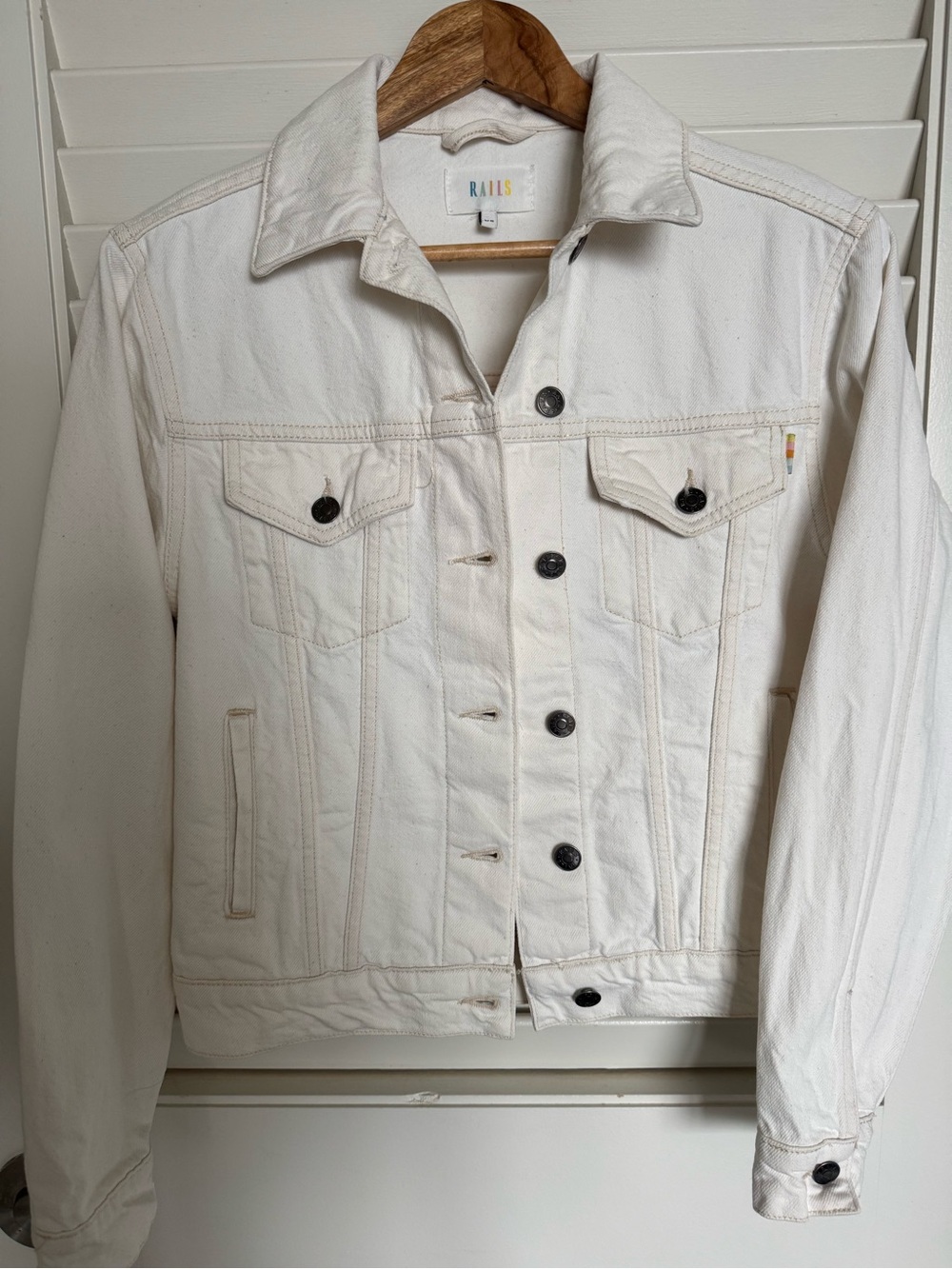 Rails Cream Denim Jacket with Multicolor Logo Accent